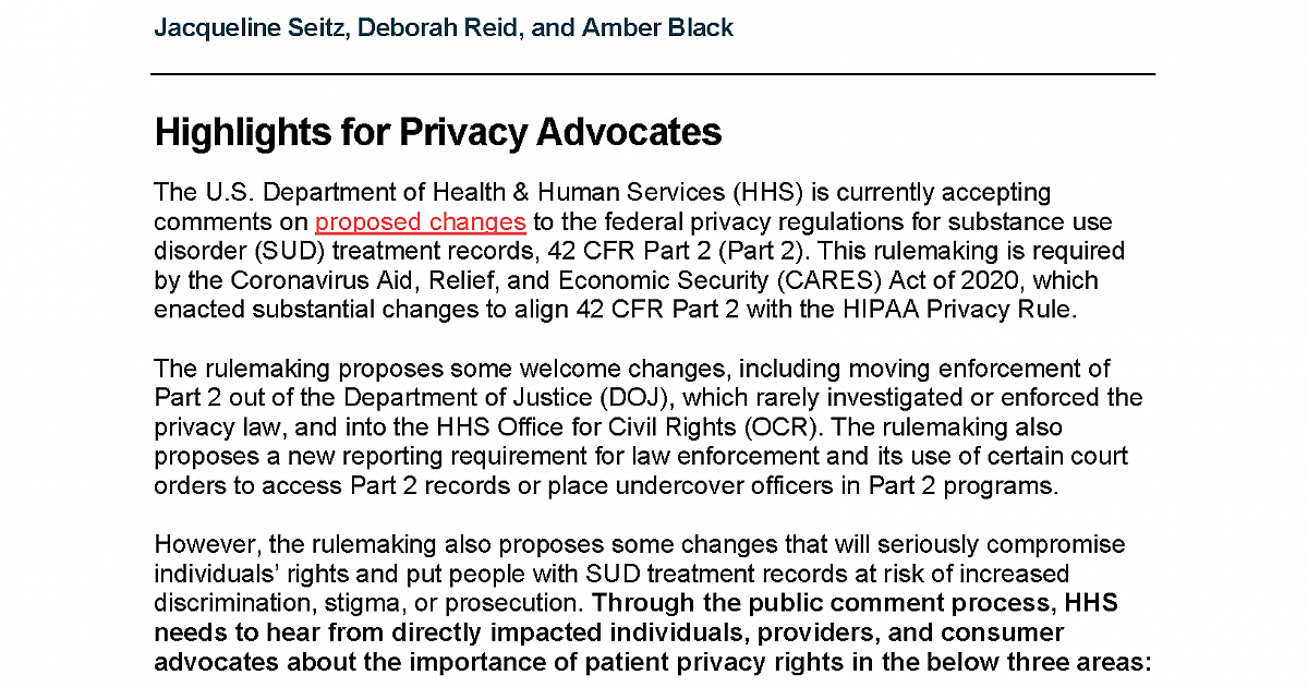 Legal Action Center Overview of Proposed Changes to 42 CFR Part 2