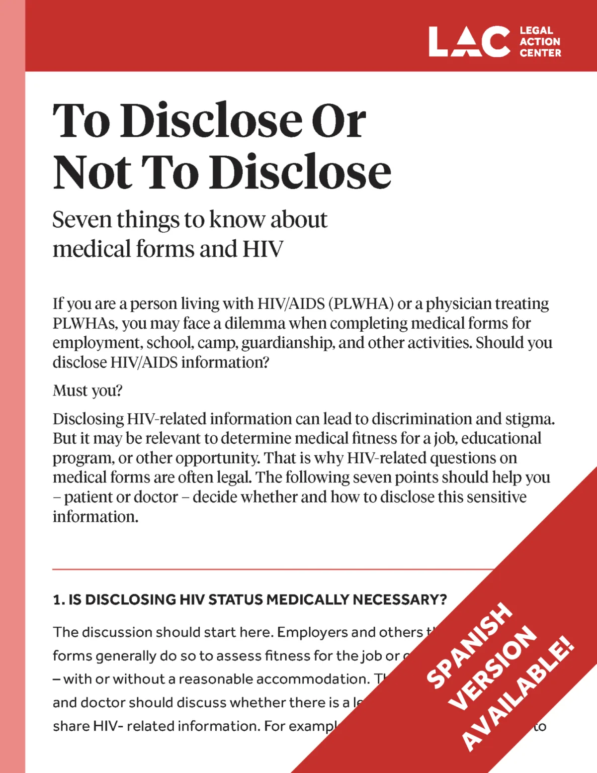 Legal Action Center | To Disclose or Not To Disclose? Legal Action Center | To Disclose or Not To Disclose?